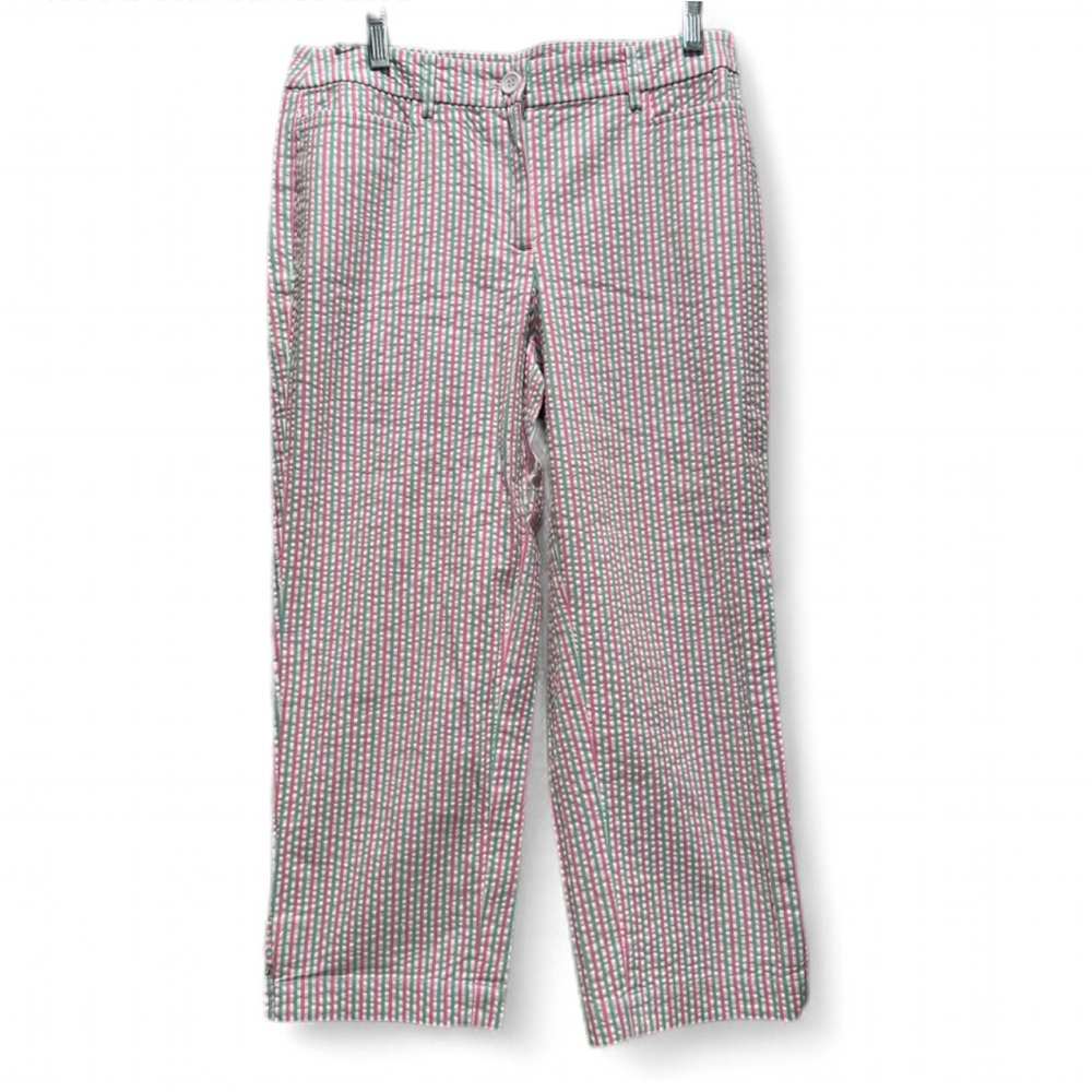 Talbots Pink Green and White Striped Seersucker‎ Capri Pants Size 4